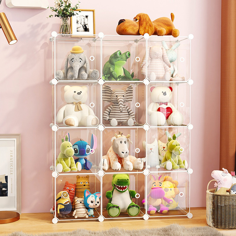 ぬいぐるみ収納 透明キューブ型組み立て式ぬいぐるみ収納棚