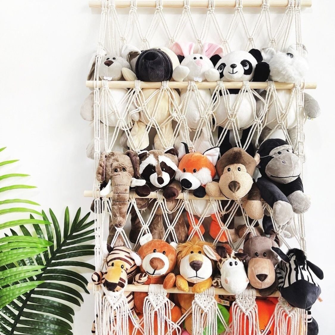 ぬいぐるみ収納 手編み風四段式壁掛けぬいぐるみ収納ハンモック