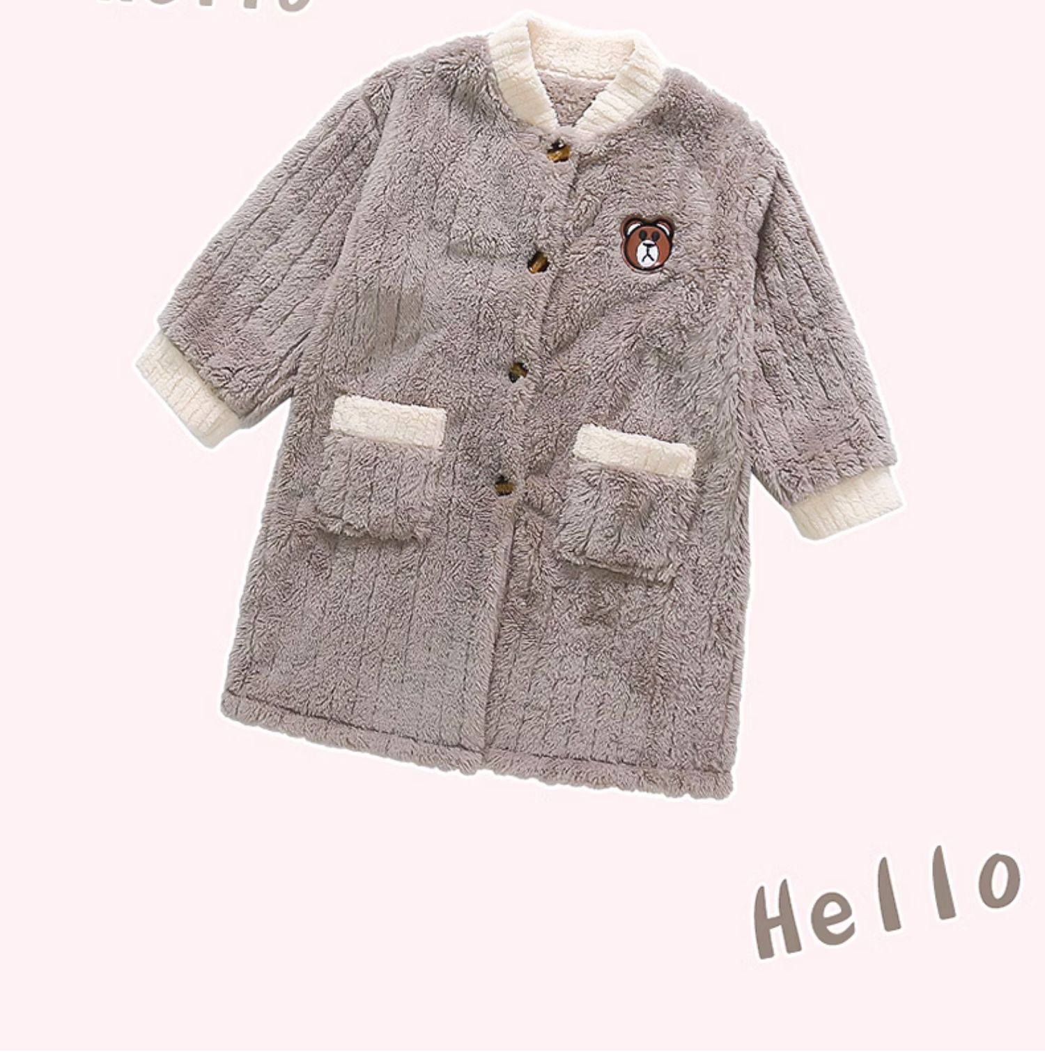 バスタオル もこもこくま刺繍キッズバスローブ