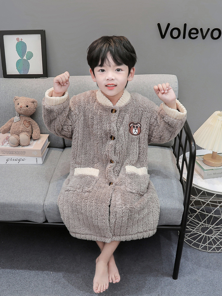 バスタオル もこもこくま刺繍キッズバスローブ