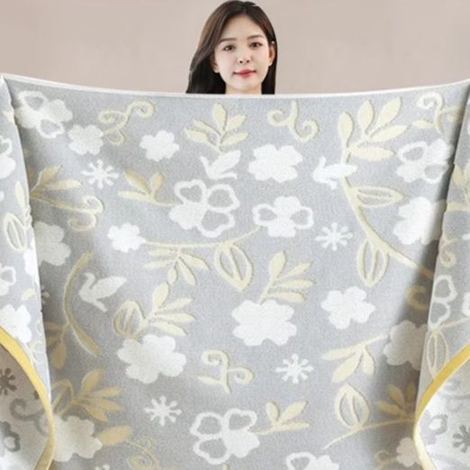 バスタオル 花柄刺繍風純綿大判バスタオル