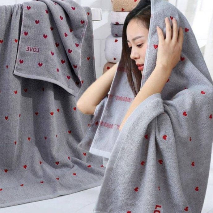 バスタオル 愛情たっぷりハート柄ふんわり吸水大判タオル