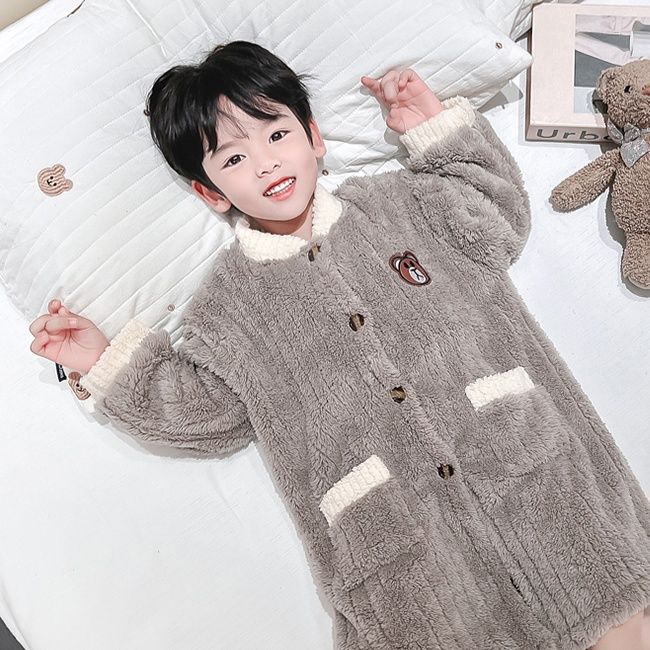 バスタオル もこもこくま刺繍キッズバスローブ