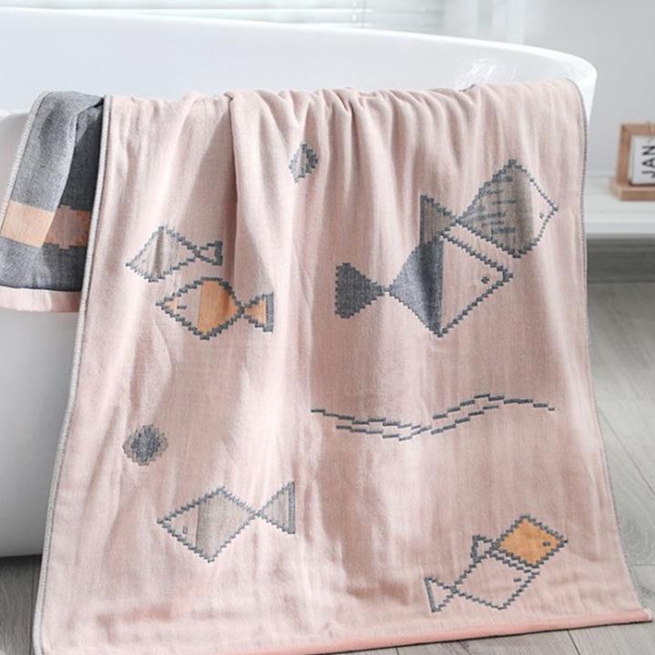 バスタオル 魚刺繍入り極上肌触り大判バスタオル