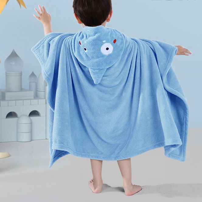 【フード付きベビーバスタオル】 新生児〜幼児用 80×80cm コーラルフリース 吸水速乾 ブランケット兼用 （ホワイトベア／ピンクキャット／グレーエレファント／ブルーパンダ）