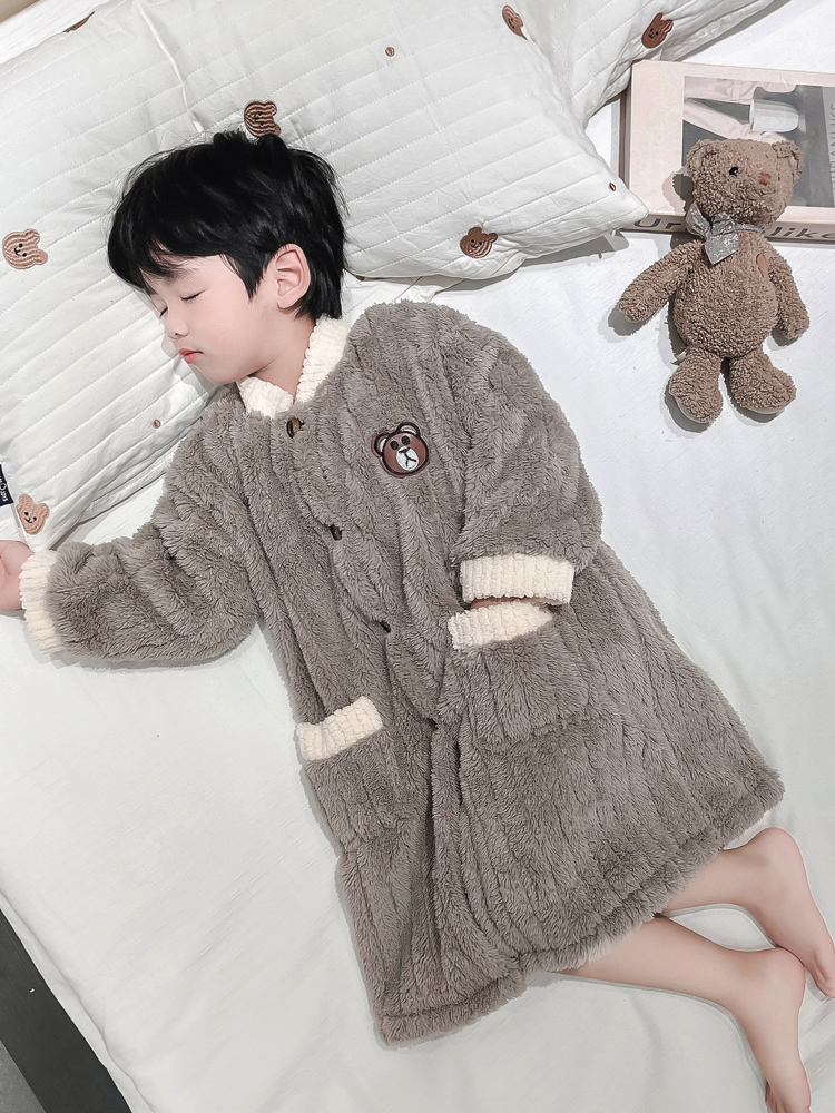バスタオル もこもこくま刺繍キッズバスローブ