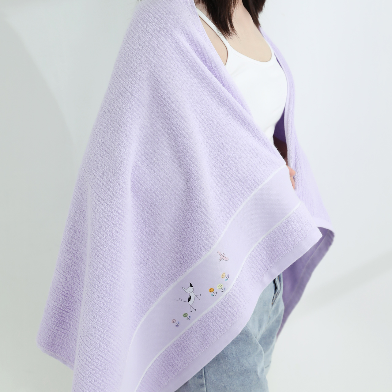 バスタオル 可愛い動物刺繍付き吸水性抜群大判バスタオル