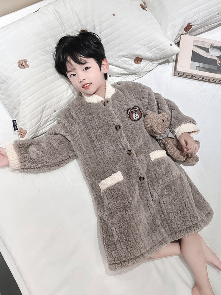 バスタオル もこもこくま刺繍キッズバスローブ