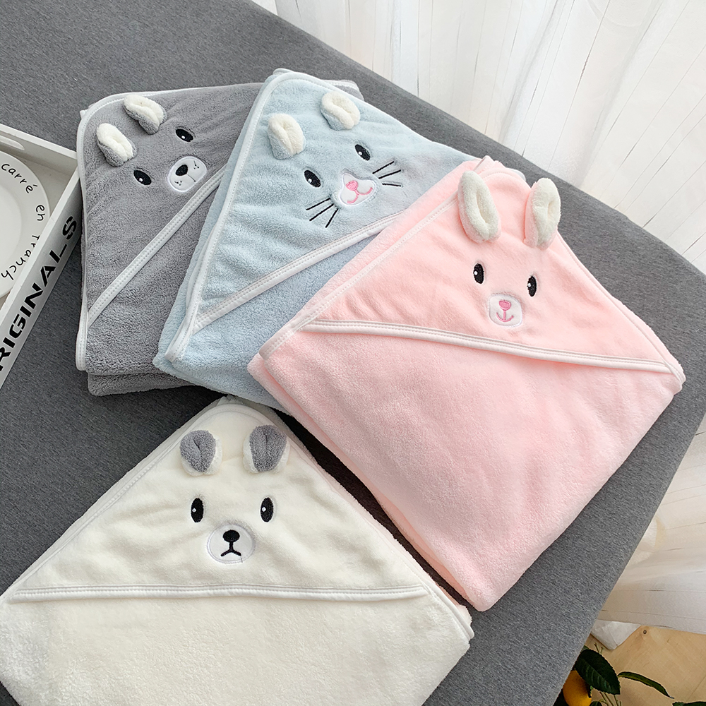 バスタオル 動物顔刺繍のかわいいフード付きバスタオル