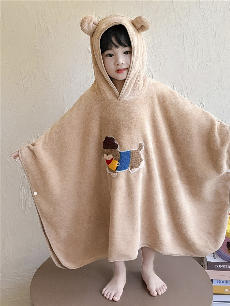 バスタオル 可愛い動物刺繍入りフード付きバスタオル