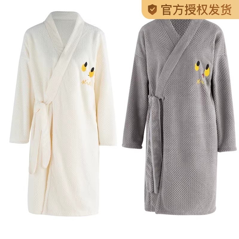 バスタオル 可愛いひよこ刺繍入りワッフル織りバスローブ