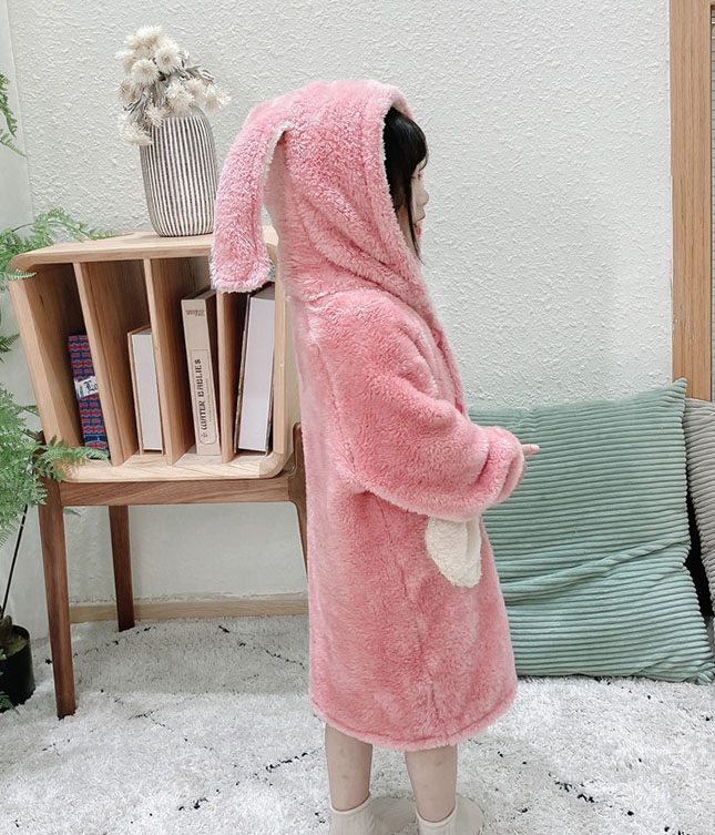 バスタオル 子供用うさぎ耳付きふわふわバスローブ