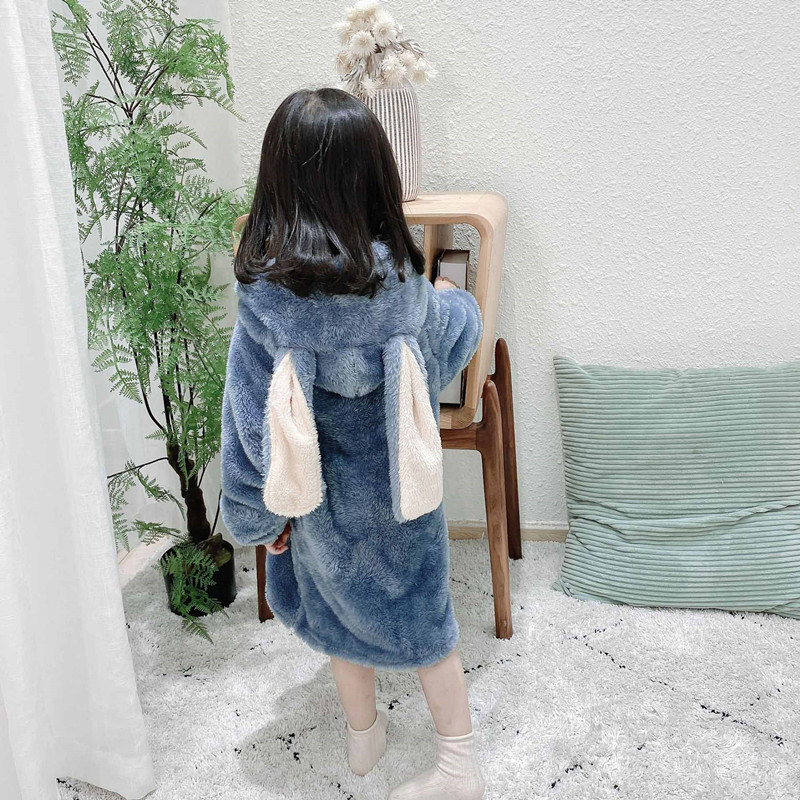バスタオル 子供用うさぎ耳付きふわふわバスローブ