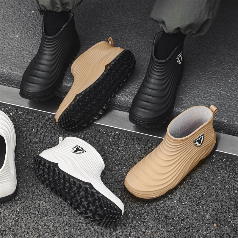 レインブーツ 立体波型デザイン防水　ショート