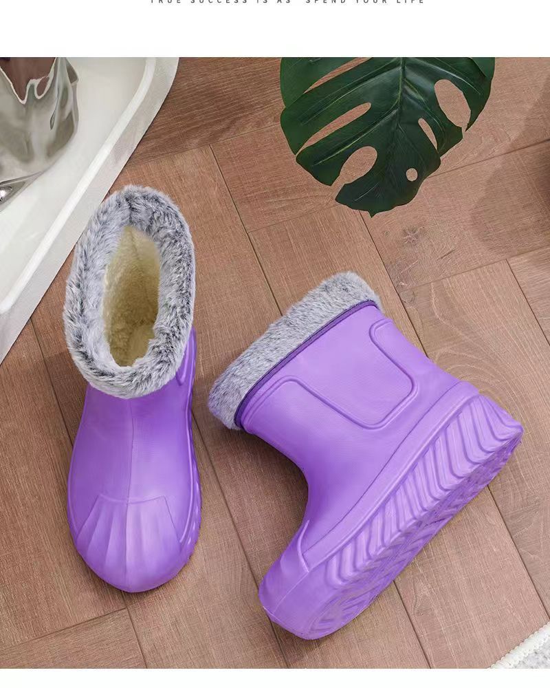 レインブーツ もこもこファー付き防水ショートレインブーツ 防寒