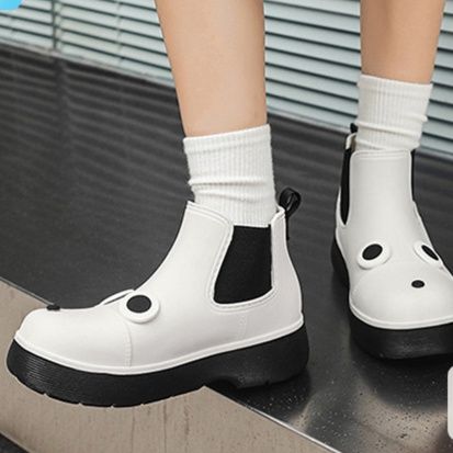 可愛い動物顔レディース長靴 防水サイドゴアレインブーツ