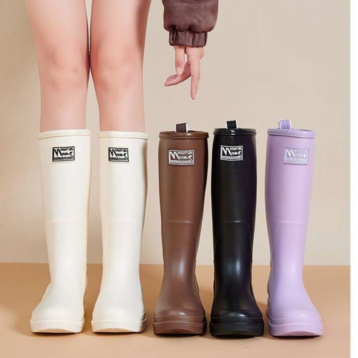 レインブーツ 女性用ロング丈長靴 四季対応防水雨靴