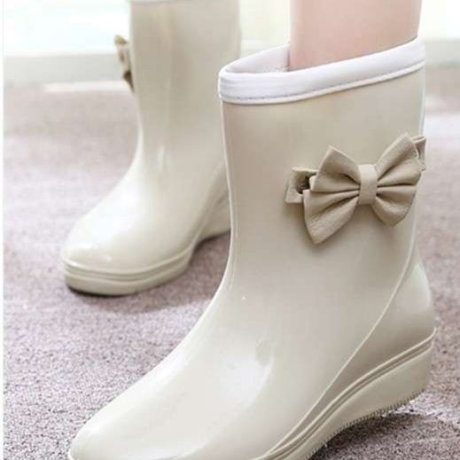 レインブーツ 女性用リボン付き防水ショート丈長靴 レディース