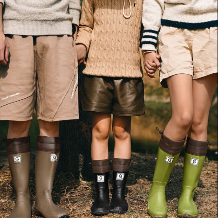 レインブーツ 子供用折りたたみ式巾着付き長靴