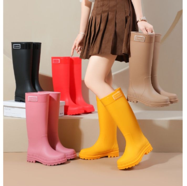 レインブーツ 厚底溝付き防水保温長靴　レディース