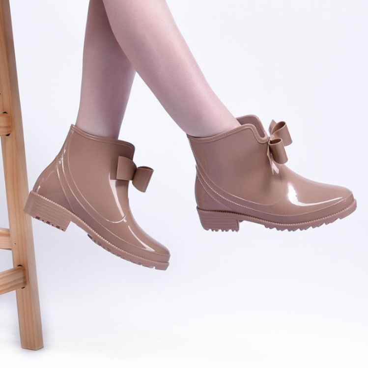 レインブーツ リボン付きショート丈 レディース