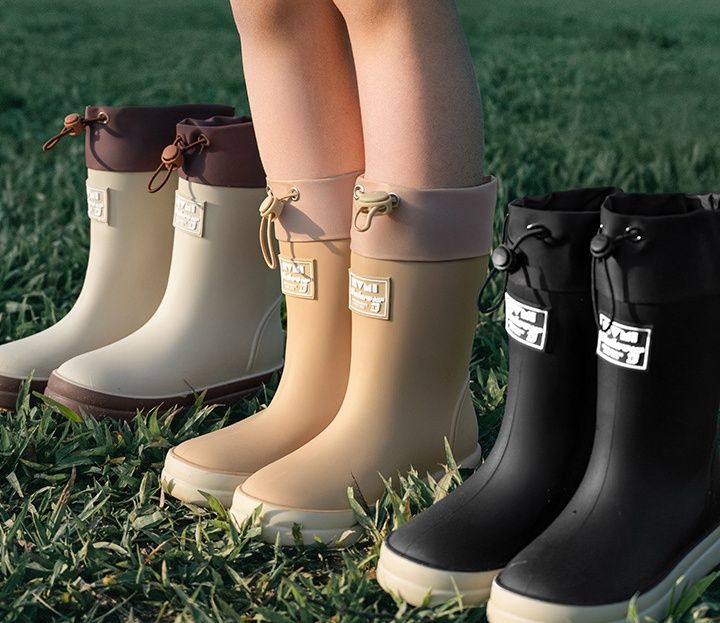 レインブーツ バイカラーデザイン長靴キッズ用紐飾り付き