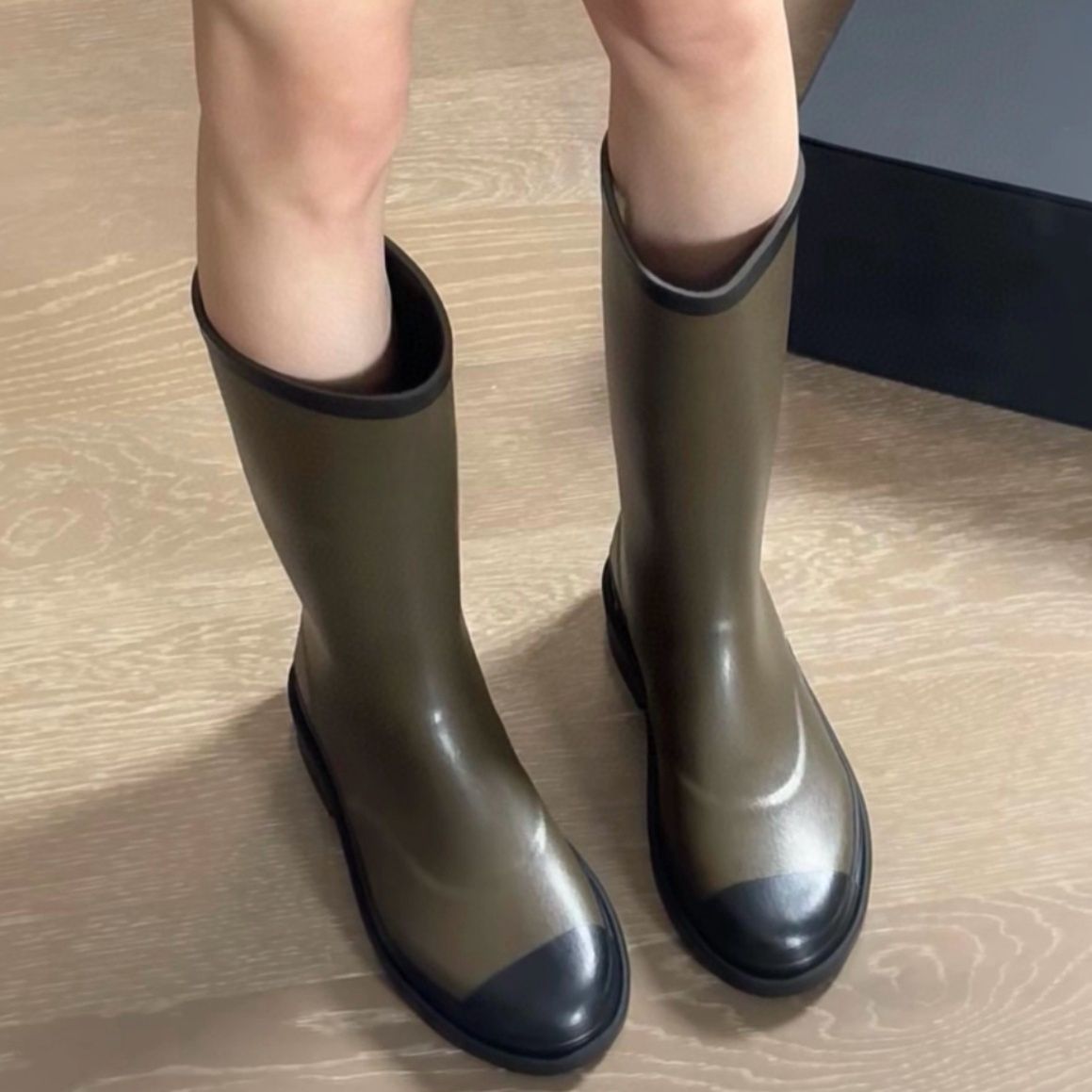 レインブーツ 配色切替デザインミドル丈　レディース