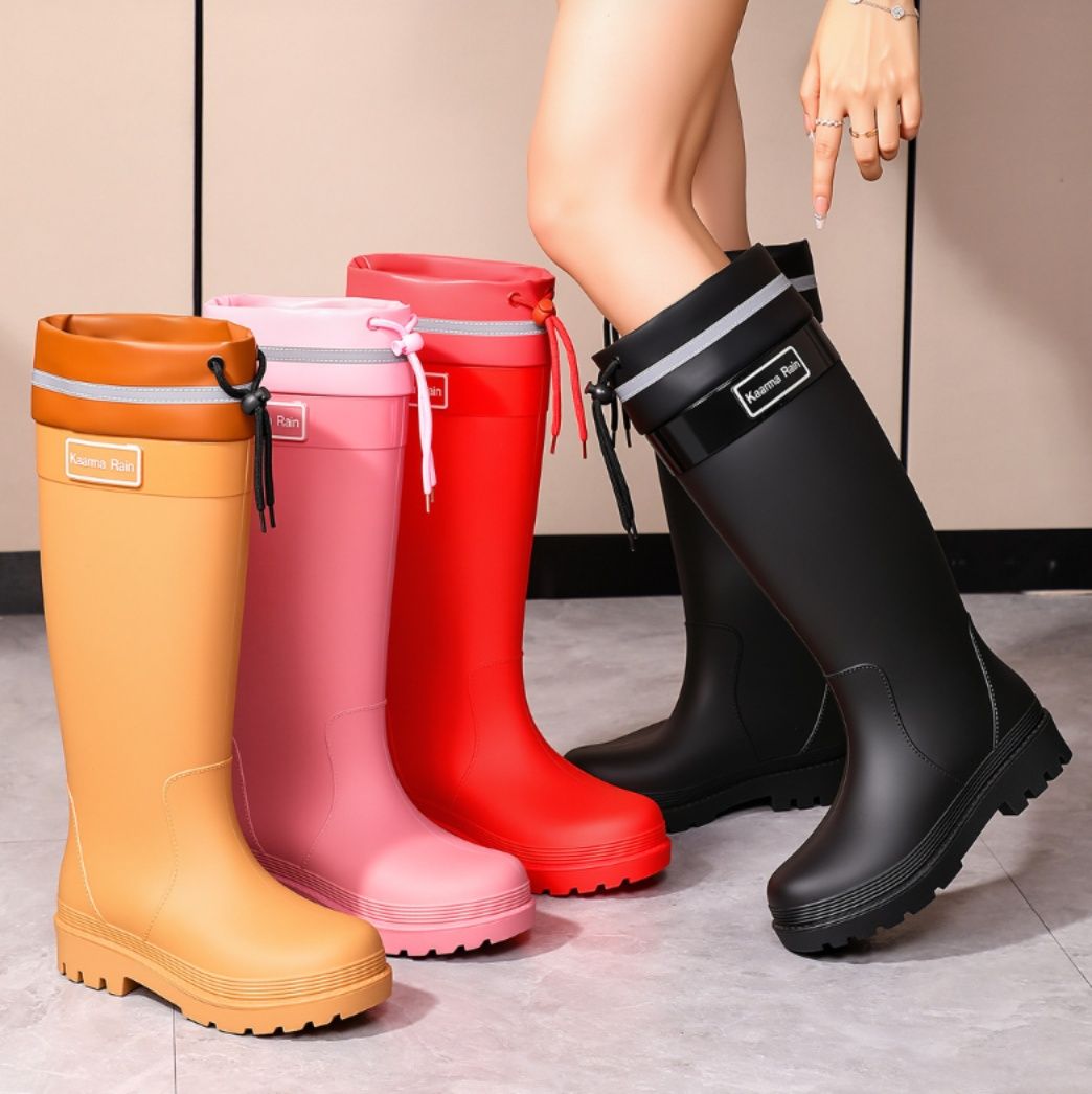 レインブーツ 反射テープ付き調節可能ロング丈長靴