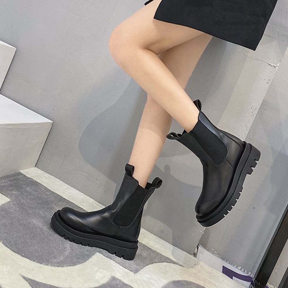 レインブーツ レディース厚底ショートブーツ韓国風サイドゴア