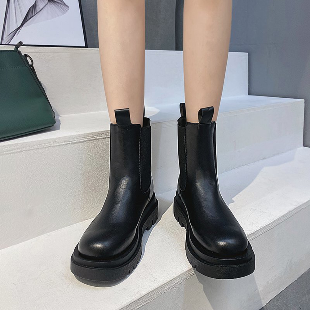 レインブーツ レディース厚底ショートブーツ韓国風サイドゴア