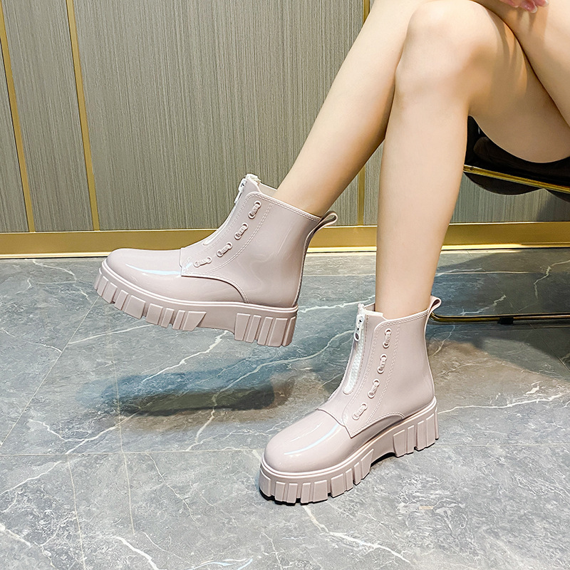 厚底サイドジップショート丈レディースレインブーツ
