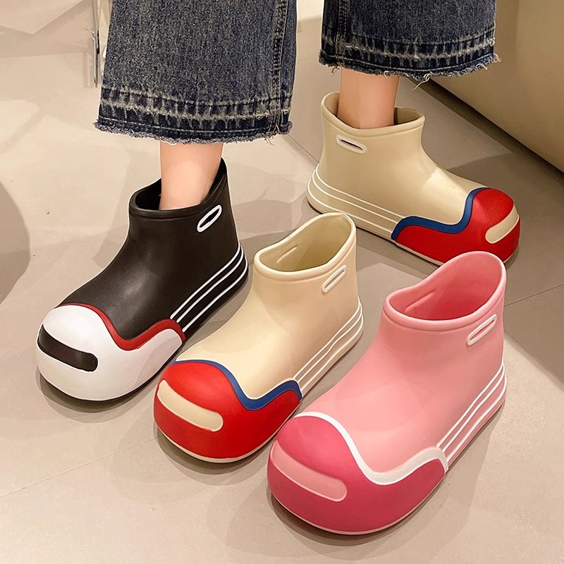 レインブーツ 運動風ライン入り　厚底