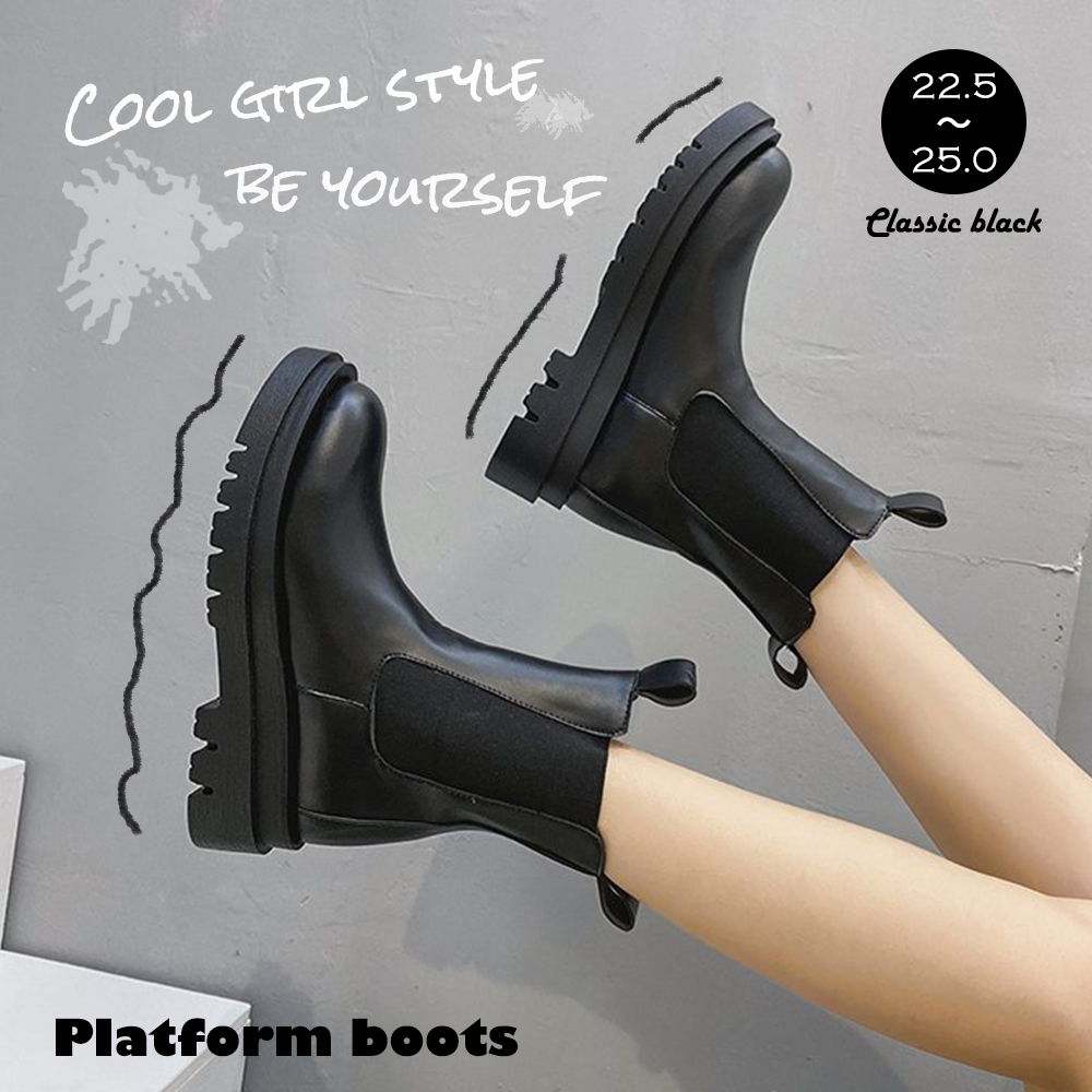 レインブーツ レディース厚底ショートブーツ韓国風サイドゴア