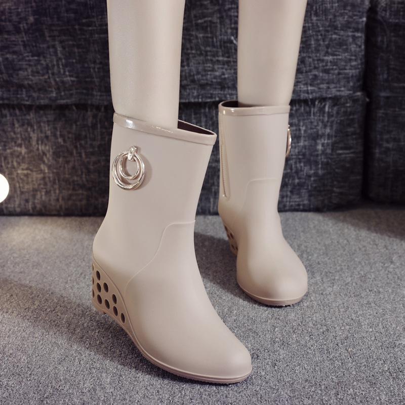 レインブーツ モノグラム柄折り返しウェッジヒール レディース