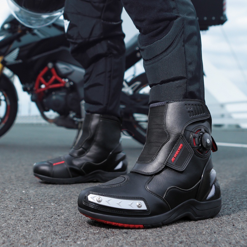 レインブーツ 防水ショートバイクブーツ回転式留め具付き