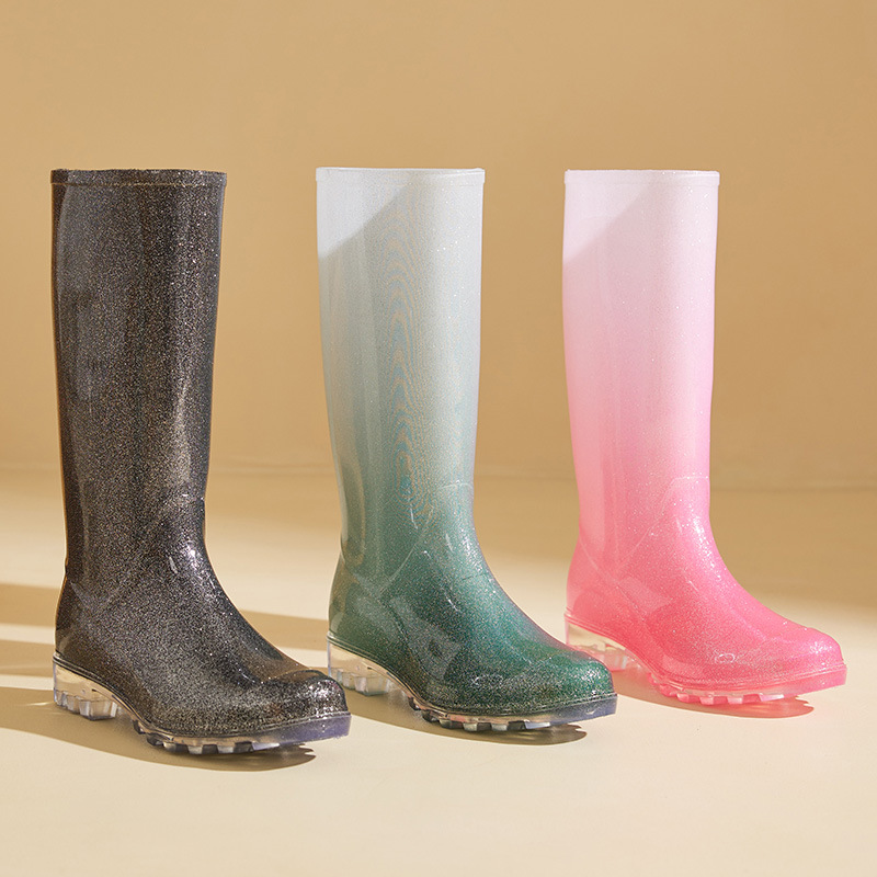 レインブーツ 透明底ラメ入りロング丈 レディース