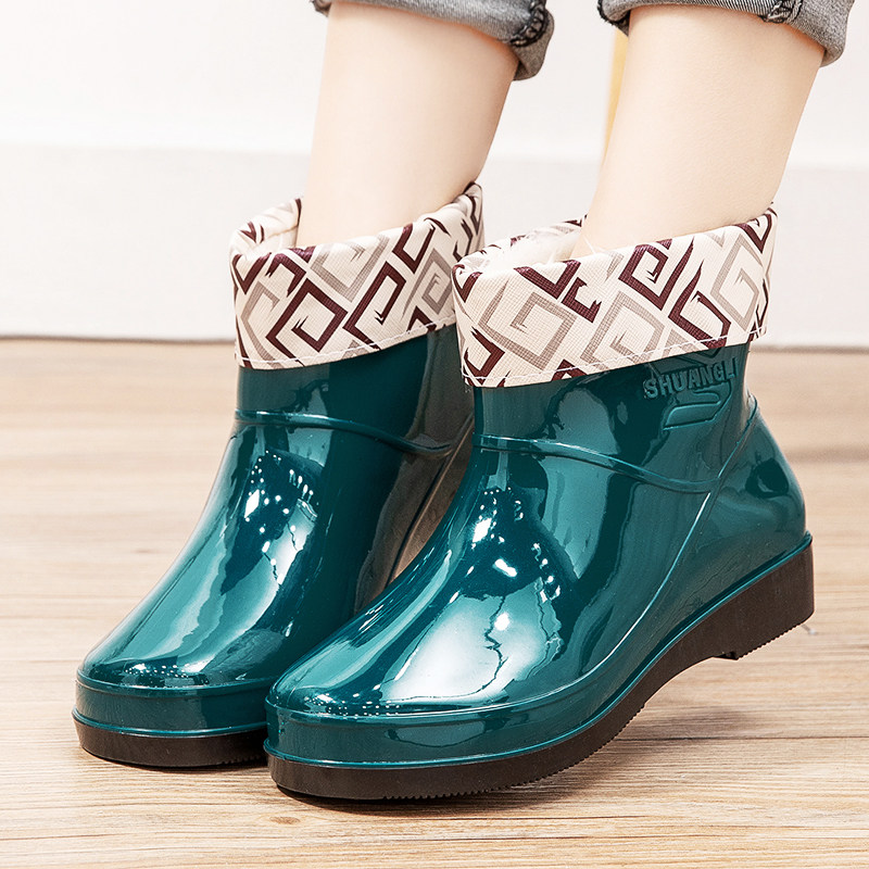 レインブーツ 幾何学模様の履き口付きショート丈レインブーツ