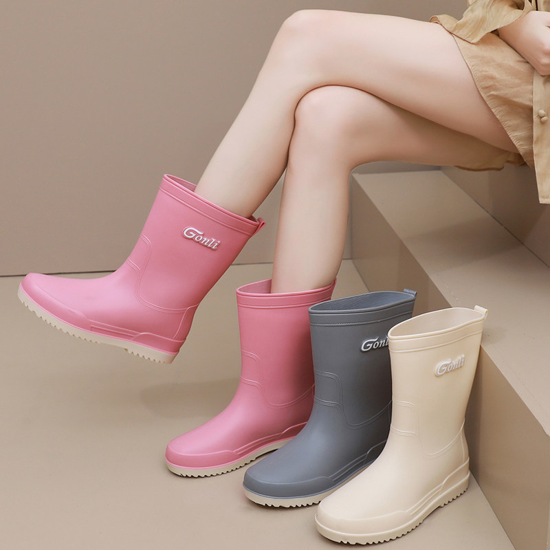 レインブーツ シンプルミドル丈防水長靴レディース用
