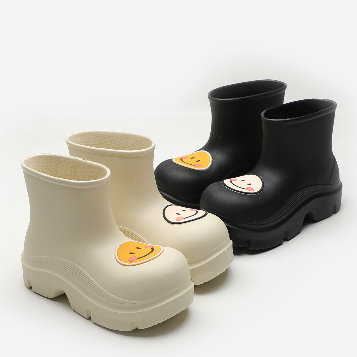 レインブーツ 笑顔ワンポイント付き厚底 ショート
