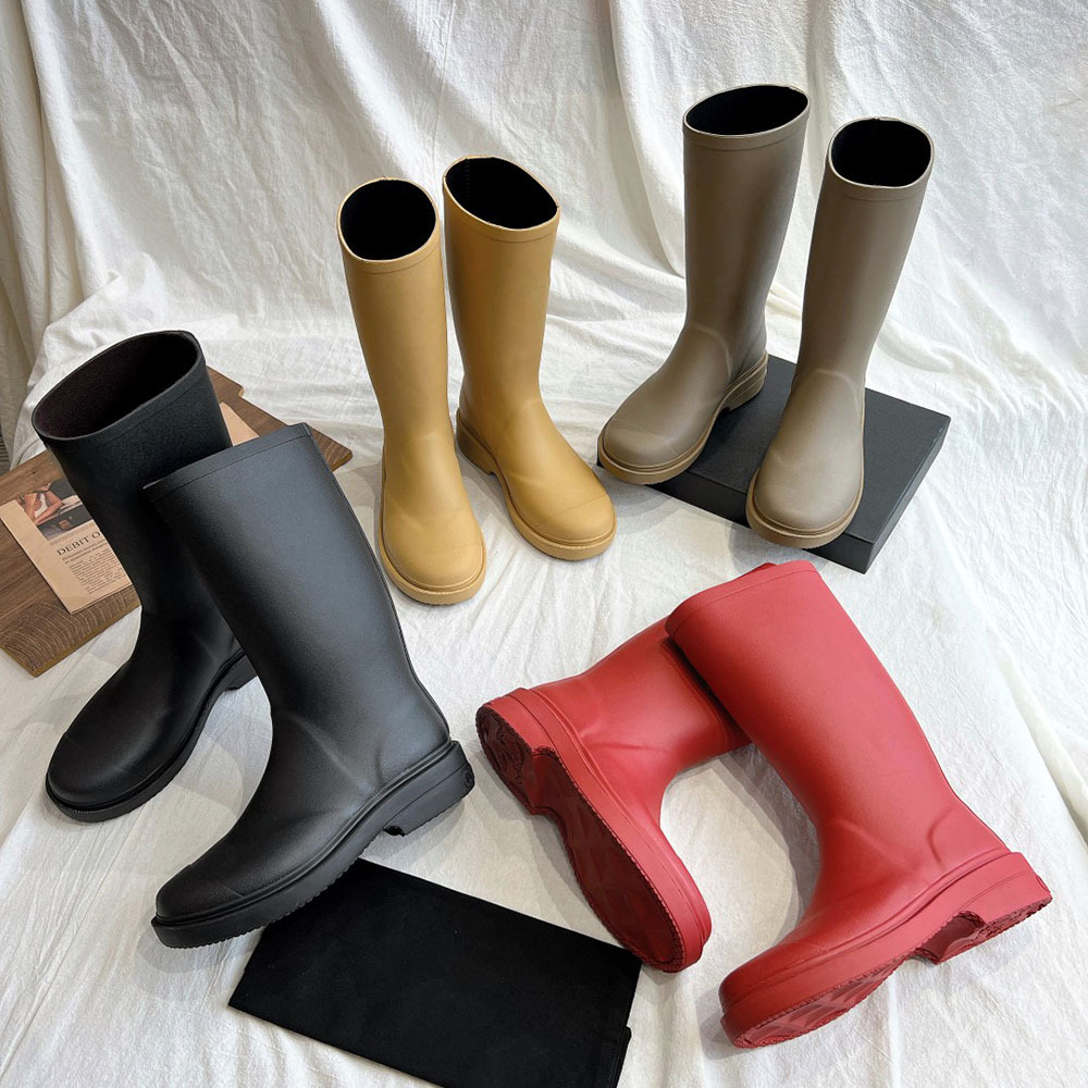レインブーツ シンプルデザインマットラバーロング丈長靴