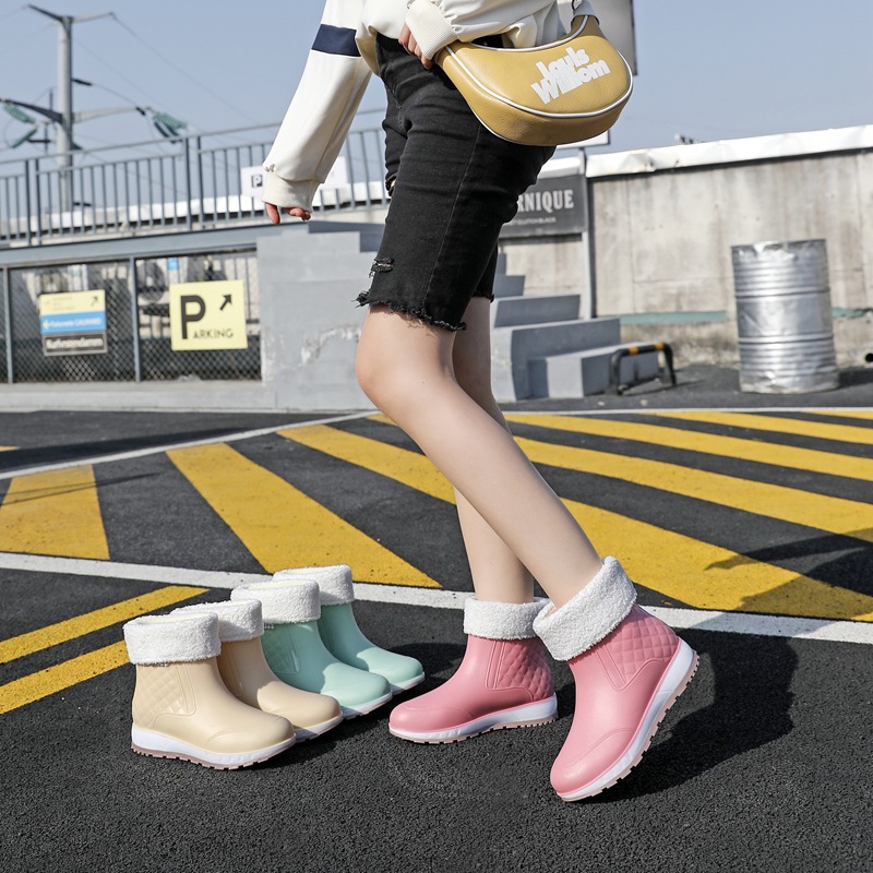 レインブーツ もこもこボア付きキルティング ショート