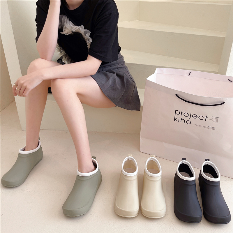 レインブーツ 配色パイピング ショート