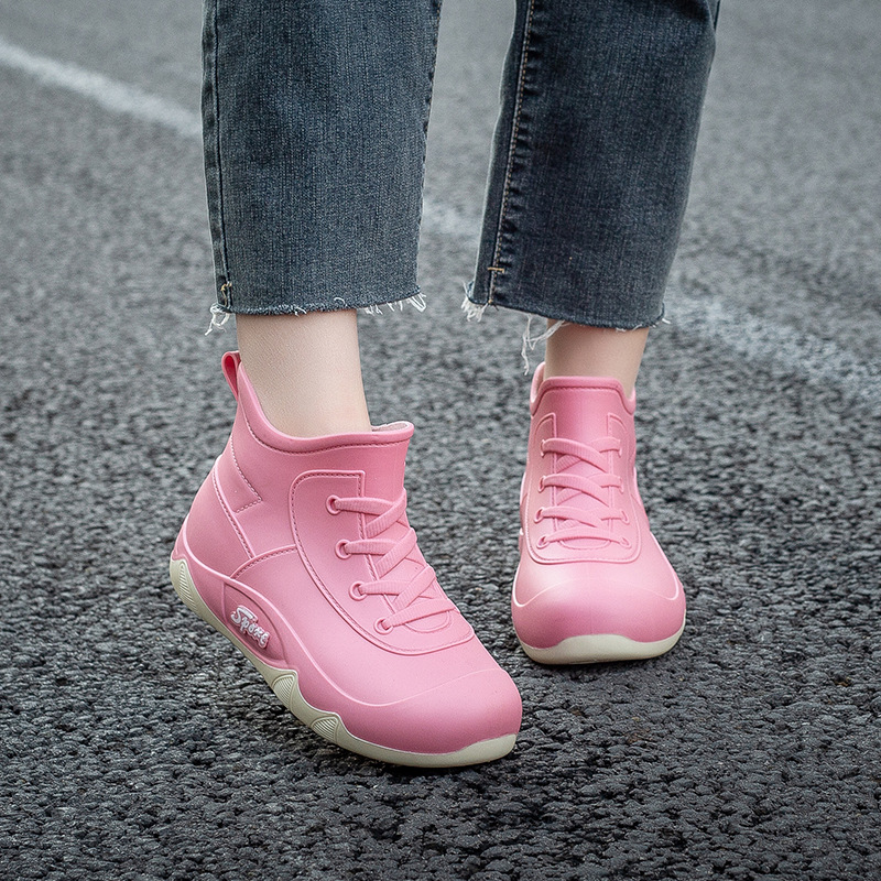 レインブーツ 編み上げスポーティ防水 ショート