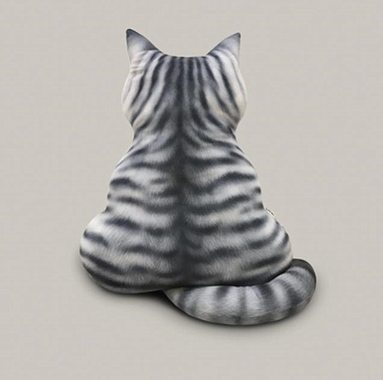 猫ぬいぐるみ 黒色縞模様猫後ろ姿ぬいぐるみクッション