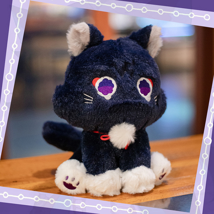 猫ぬいぐるみ もこもこ座りポーズ黒子猫のぬいぐるみ