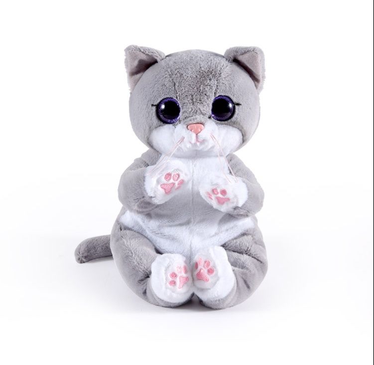 猫ぬいぐるみ グレー まんまるお目目のふわもふ子猫ちゃん