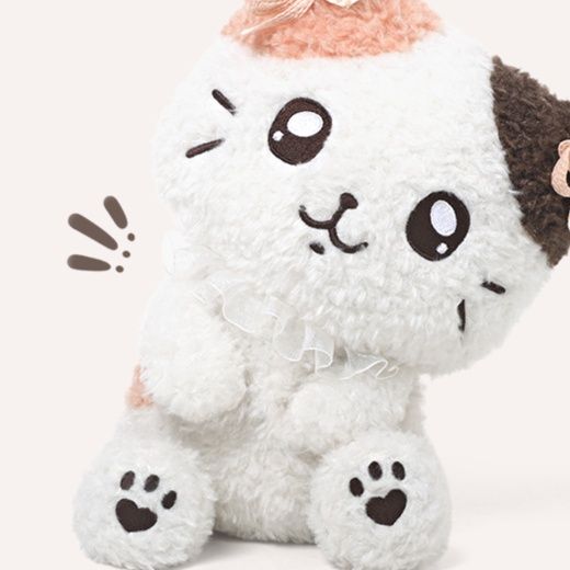 猫ぬいぐるみ ふわふわ三毛猫リボン付きお座り猫ぬいぐるみ