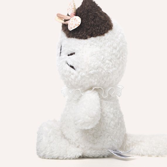 猫ぬいぐるみ ふわふわ三毛猫リボン付きお座り猫ぬいぐるみ