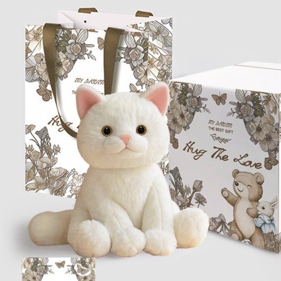 猫ぬいぐるみ ふわふわもちもち座りポーズ白猫ぬいぐるみ