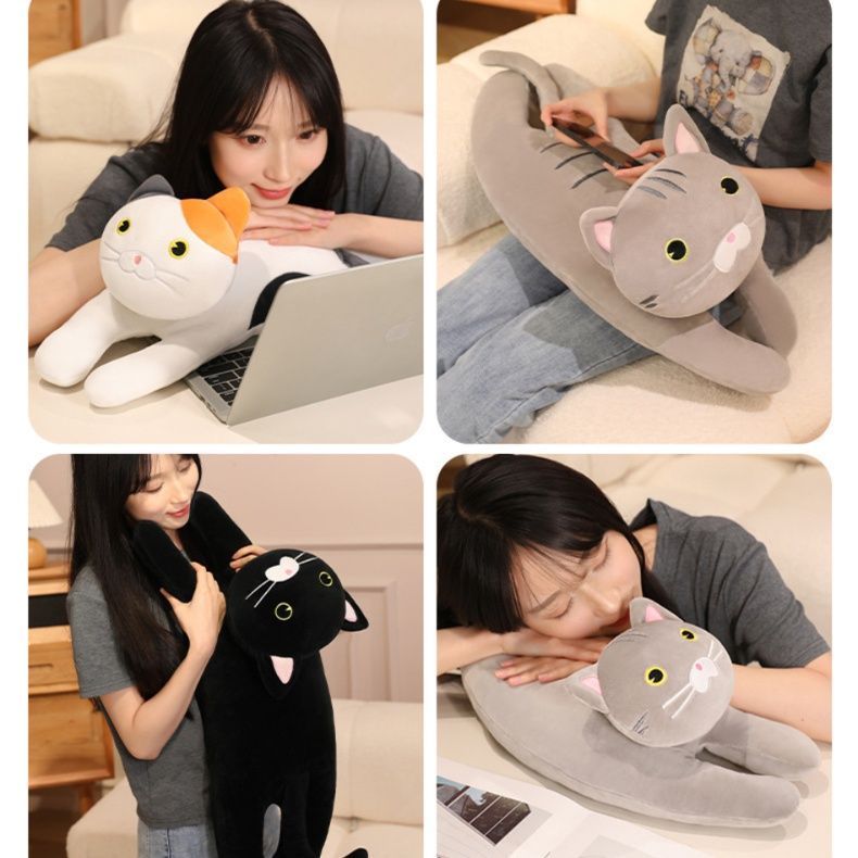 寝そべり抱き枕ロング黒猫ぬいぐるみ